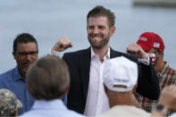 Eric Trump, the son of President Donald Trump, speaks at a campaign rally for his father, Tuesday, Sept. 17, 2020, in Saco, Maine. (AP Photo/Robert F. Bukaty)