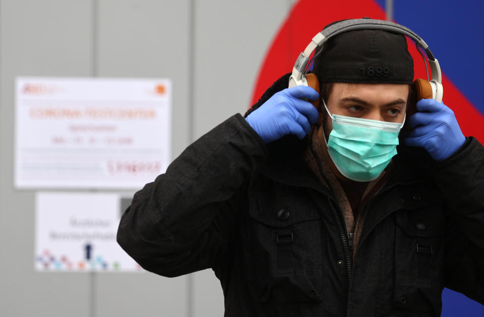 A man leaves a coronavirus (COVID-19) test center in Frankfurt, Germany, March 17, 2020.   REUTERS/Kai Pfaffenbach