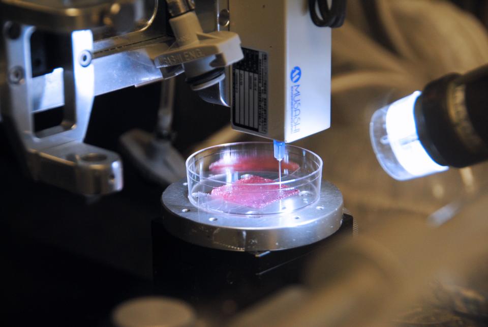 Wake Forest Institute for Regenerative Medicine researchers use cells and hydrogels as bioinks to 3D print human skin.