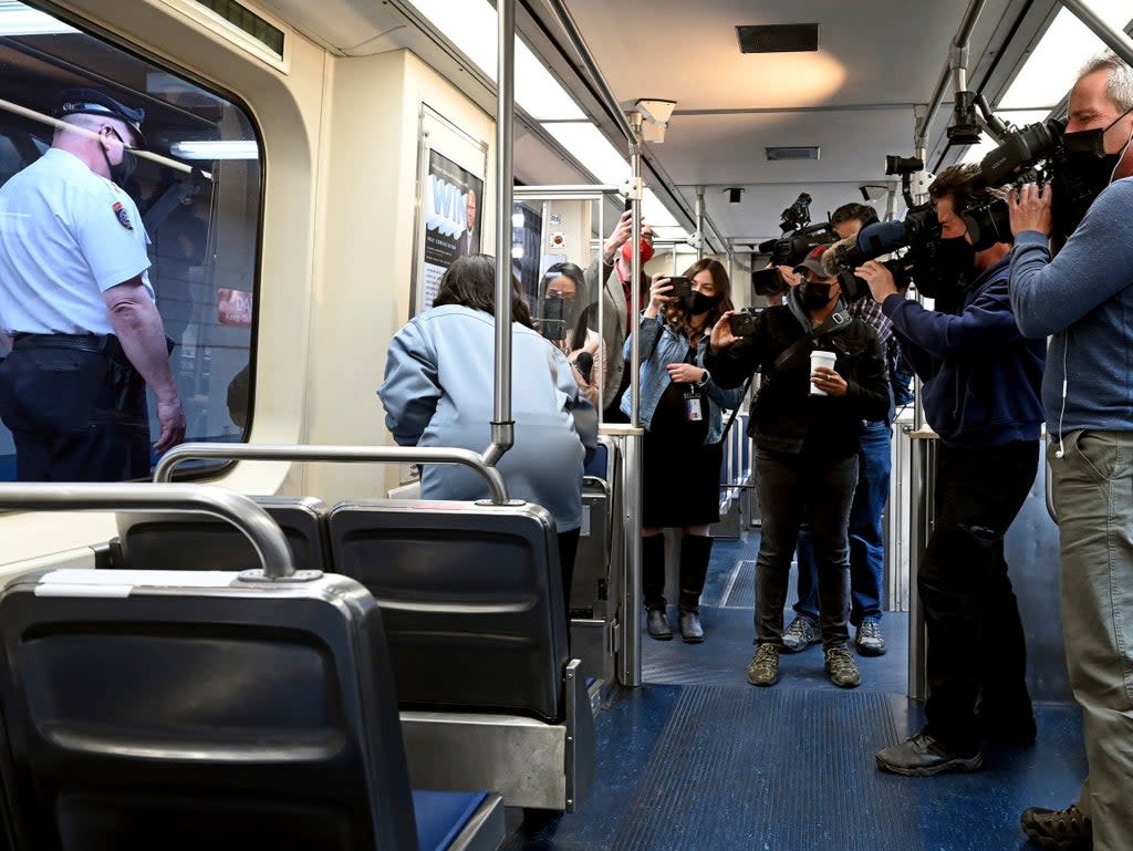 SEPTA Transit Police Chief Thomas Nestel III holds a news conference on an El platform at the 69th Street Transportation Center, Monday, Oct. 18, 2021, in Philadelphia, following a brutal rape on the El (AP)
