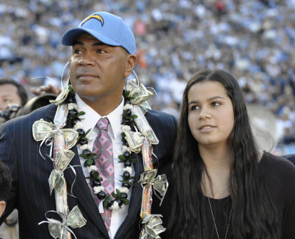 Junior Seau pictured with his daughter, Sydney, at his induction into the Chargers Hall of Fame. (AP) 