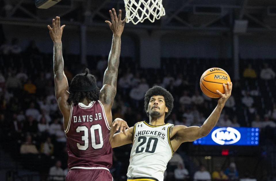 Wichita State’s Harlond Beverly attacks the rim against Southern Illinois in a Saturday game at Koch Arena. Travis Heying/The Wichita Eagle