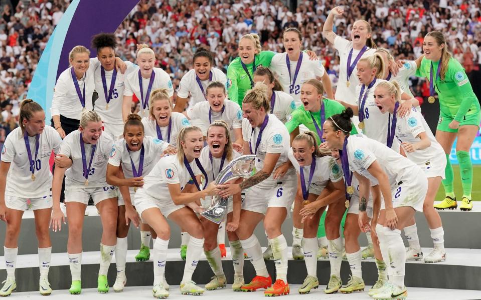 England Women celebrate winning the European Championship - The Football Association revamps its initiative to address lack of diversity in women's game - PA/Jonathan Brady