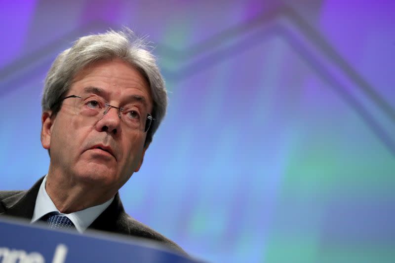 European Economic Commissioner Paolo Gentiloni addresses a news conference on the EU's winter economic forecast, in Brussels