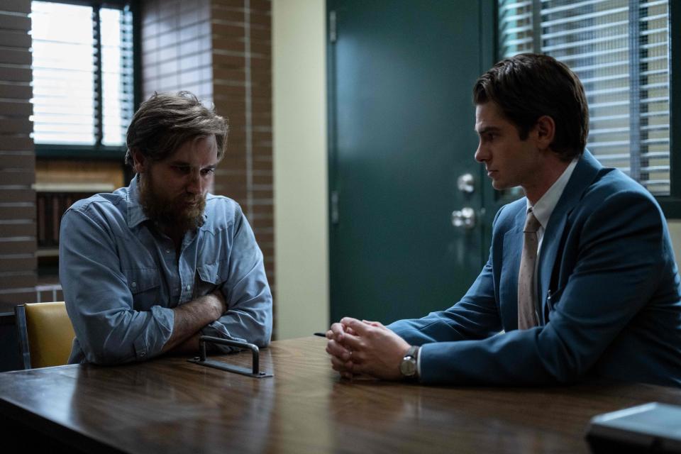 UNDER THE BANNER OF HEAVEN â€” â€œRightful Placeâ€ Episode 2 (Airs Thursday, April 28th) â€” Pictured: (l-r) Seth Numrich as Robin Lafferty, Andrew Garfield as Jeb Pyre. CR: Michelle Faye/FX 