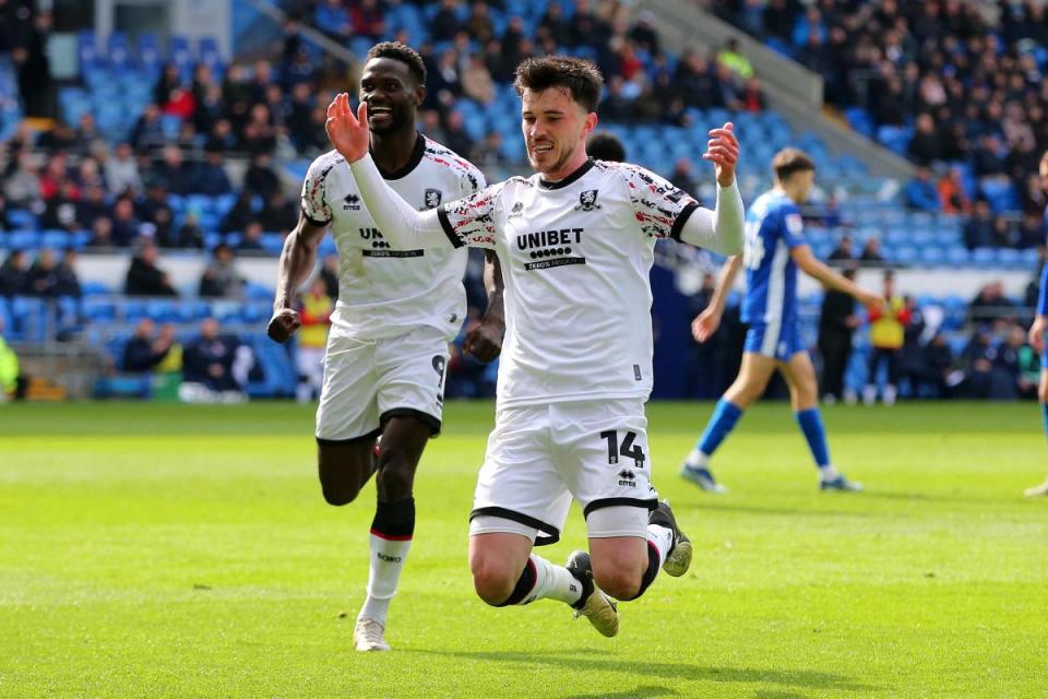 Alex Gilbert celebrates against Cardiff <i>(Image: Tom Banks)</i>