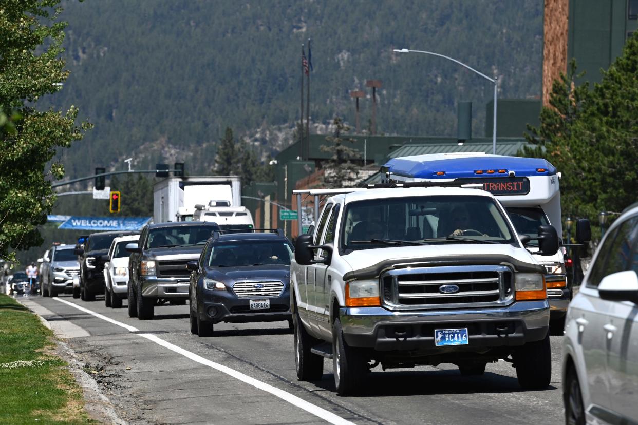 Traffic moves along Tahoe Boulevard in Stateline, Nevada, on July 17, 2023.
