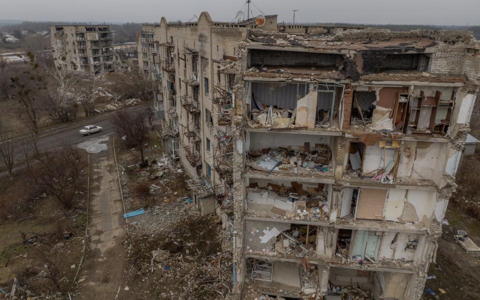 Residential buildings destroyed by shelling in Izyum, Kharkiv