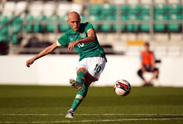 Will Smallbone taking a free-kick for Republic of Ireland Under-21s last year 