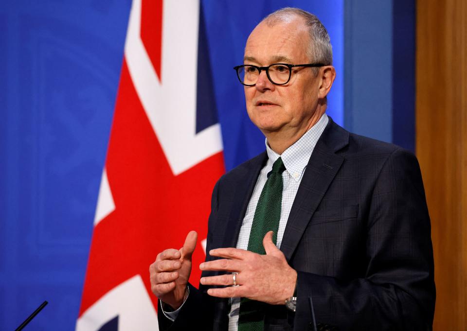 Britain's Chief Scientific Adviser Patrick Vallance attends a press conference to outline the Government's new long-term Covid-19 plan, inside the Downing Street Briefing Room in central London on February 21, 2022. - British Prime Minister Boris Johnson has announced that the legal requirement to self-isolate following a positive Covid test in England would end on Thursday as part of a ramping down of rules. (Photo by Tolga Akmen / various sources / AFP) (Photo by TOLGA AKMEN/AFP via Getty Images)