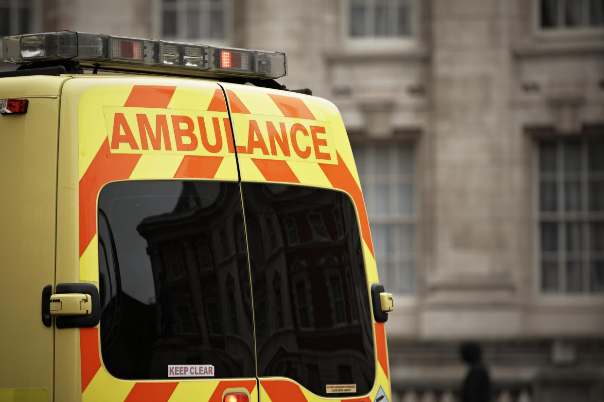 Door of the emergency ambulance car - selective focus