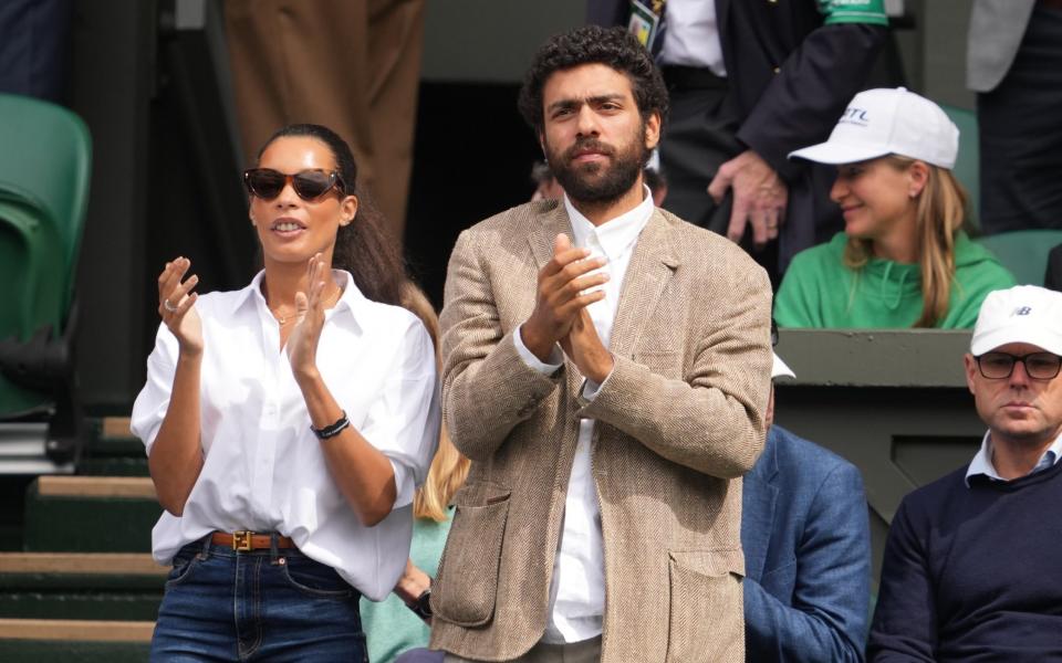 Wimbledon Players box during Djokovic Picture shows: Lilian de Carvalho Monteiro, partner of Boris Becker and Becker's son Noah. - Eddie Mulholland