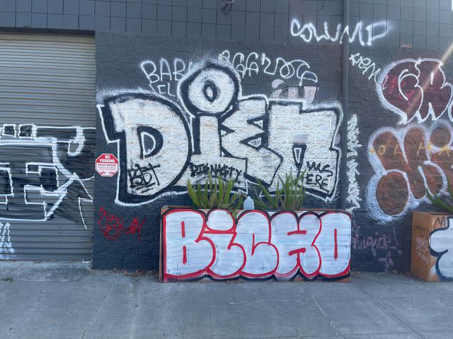 <p>Danielle Bacher</p> Angus Cloud graffiti he designed as a tribute to his friend who died in Oakland on January 31, 2023..