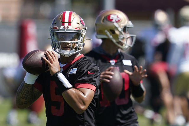 49ers QB Trey Lance will be limited today in practice, per Kyle Shanahan.  Deebo Samuel and Trent Williams won't practice today. Javon…