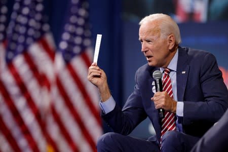 U.S. Democratic presidential candidate and former U.S. VP Biden responds to a question during a forum held by gun safety organizations the Giffords group and March For Our Lives in Las Vegas