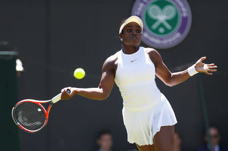 FILE PHOTO: Tennis - Wimbledon - All England Lawn Tennis and Croquet Club, London, Britain - July 2, 2018 Sloane Stephens of the U.S. in action during the first round match against Croatia's Donna Vekic REUTERS/Peter Nicholls