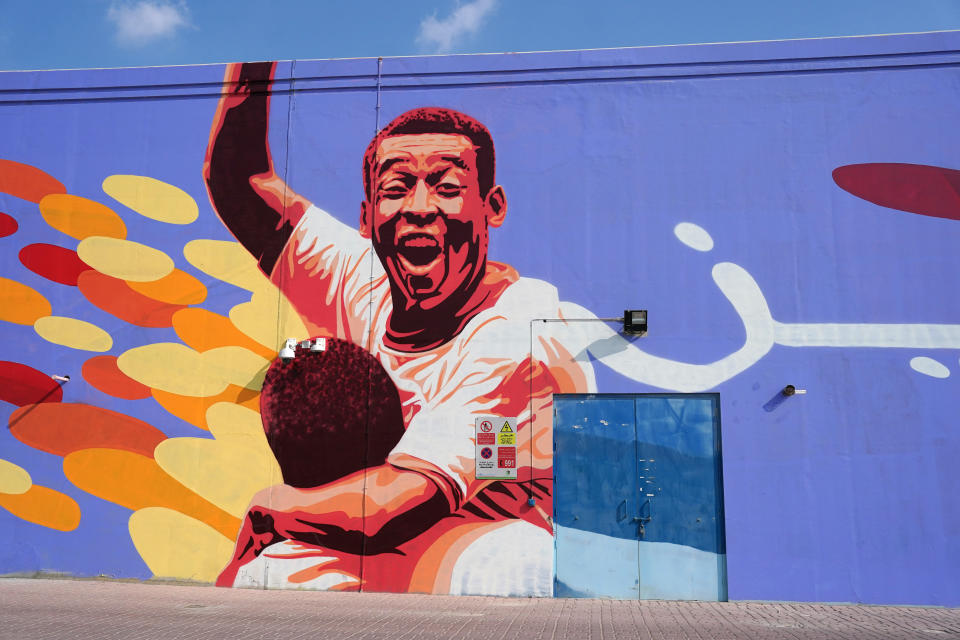 A mural of Pele near the Khalifa International Stadium, Al Rayyan, Qatar. Picture date: Friday December 16, 2022. (Photo by Mike Egerton/PA Images via Getty Images)