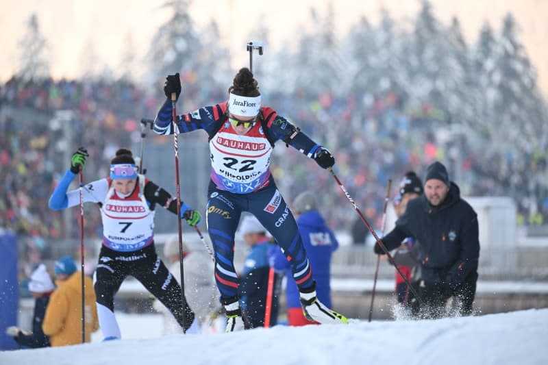 France's Lou Jeanmonnot-Laurent competes during the Women's 7.5km sprint event of the IBU Biathlon World Cup in Ruhpolding. Sven Hoppe/dpa