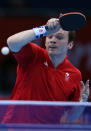 "Who needs a paddle? When you have an elbow?" <br> LONDON, ENGLAND - JULY 29: Paul Drinkhall of Great Britain plays a forehand in his Men's Singles second round match against Zi Yang of Singapore on Day 2 of the London 2012 Olympic Games at ExCeL on July 29, 2012 in London, England. (Photo by Feng Li/Getty Images)