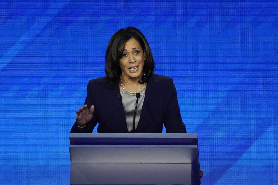 Sen. Kamala Harris (D-Calif.) speaks at the Democratic presidential primary debate hosted by ABC at Texas Southern University in Houston. (Photo: AP Photo/David J. Phillip)