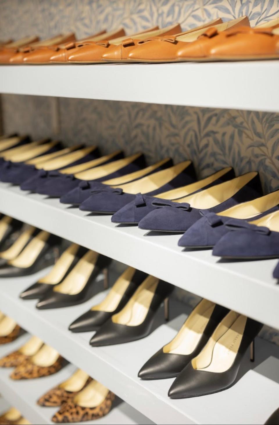 Sarah Flint shoes on display.  The luxury brand is opening its first permanent store in Nashville’s Green Hills mall.