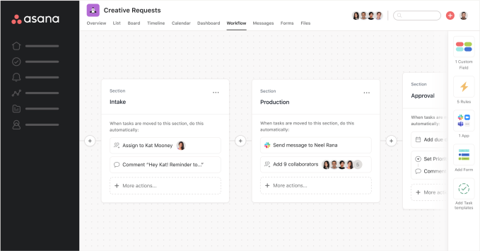 Asana Workflow Builder UI