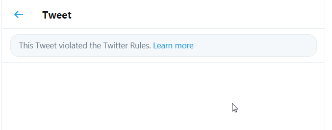 Screenshot of a Twitter error message saying "this tweet violated the Twitter rules", shown after attempting to click through from Mr Trump's tweet sharing the video - The Telegraph/Twitter