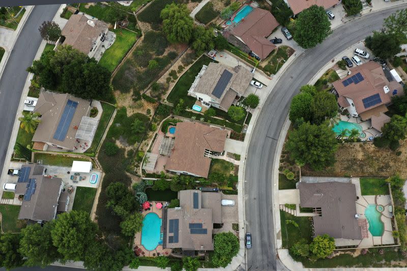 Solar panels are seen on rooftops amid the coronavirus disease (COVID-19) outbreak, in Santa Clarita near Los Angeles