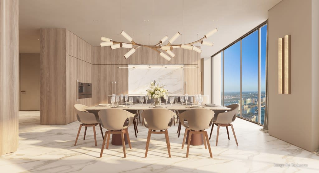 A rendering of the planned 5,638-square-foot home’s open dining room. Yodezeen