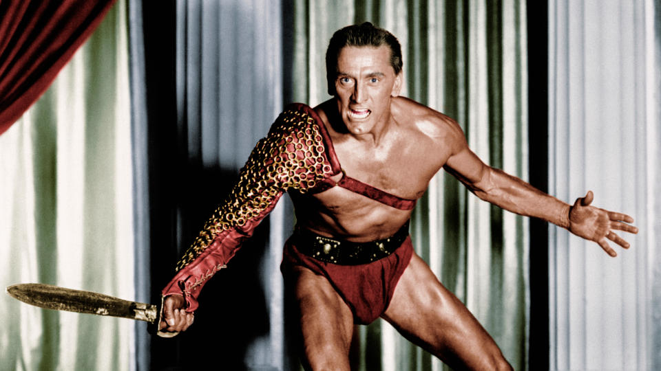 Kirk Douglas in arguably his most iconic role, as the title character in Stanley Kubrick's 'Spartacus'. (Credit: Getty)