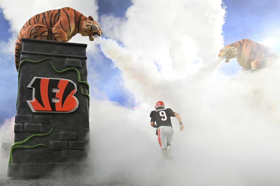 Bengals quarterback Joe Burrow takes the field before playing the Buffalo Bills, Monday, Jan. 2, 2023, in Cincinnati.