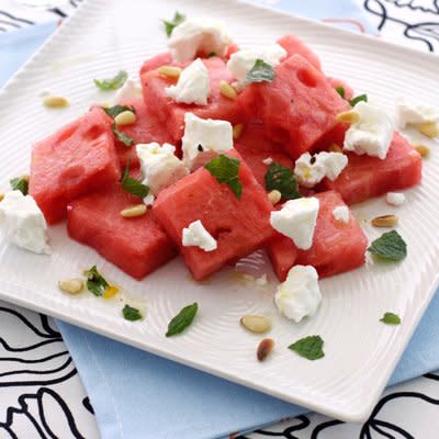 Diced Watermelon with Crumbled Goat Cheese and Balsamic Vinegar