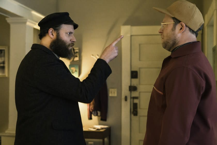 Seth Rogen plays Herschel (left) and Ben in "American Pickle."