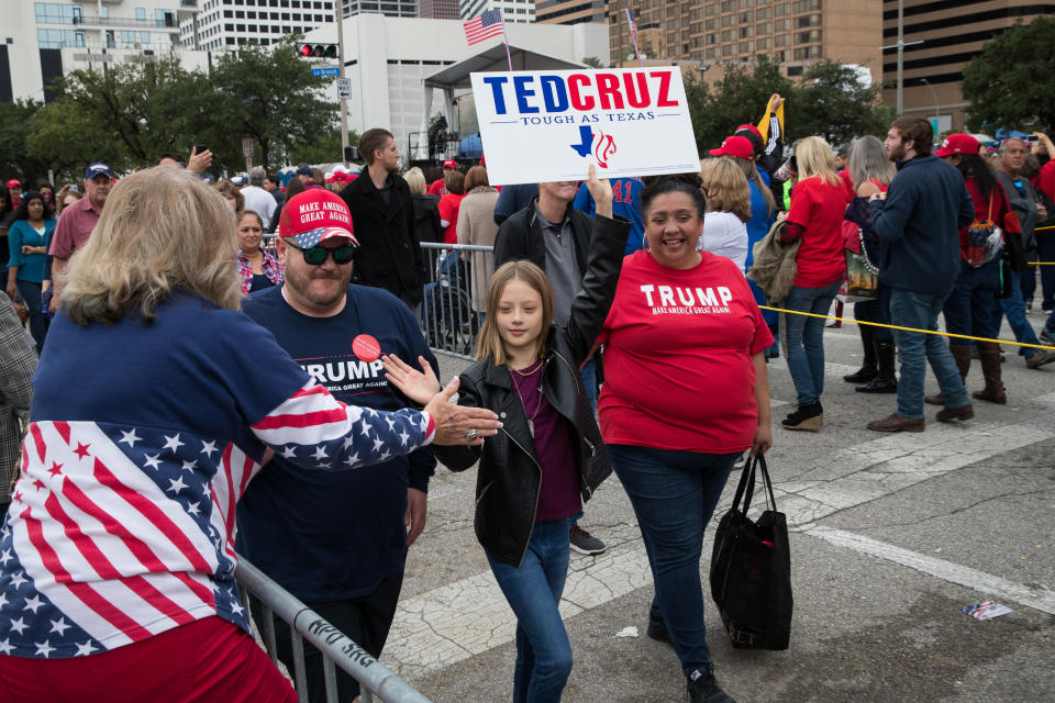 People wait in line hours before President Trump’s Oct. 22 rally in support of Sen. Ted Cruz in Houston. (Photo: Loren Elliott/Getty Images)