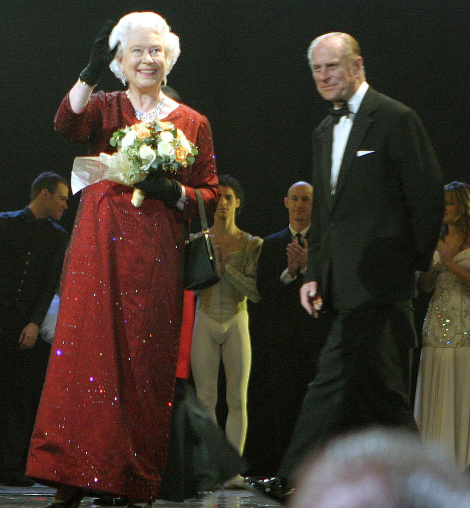 HRH The Queen and HRH The Duke of Edinburgh during The 77th Royal Variety Performance - Show at Wales Millennium Centre in Cardiff, Great Britain. (Photo by Terry George/WireImage)