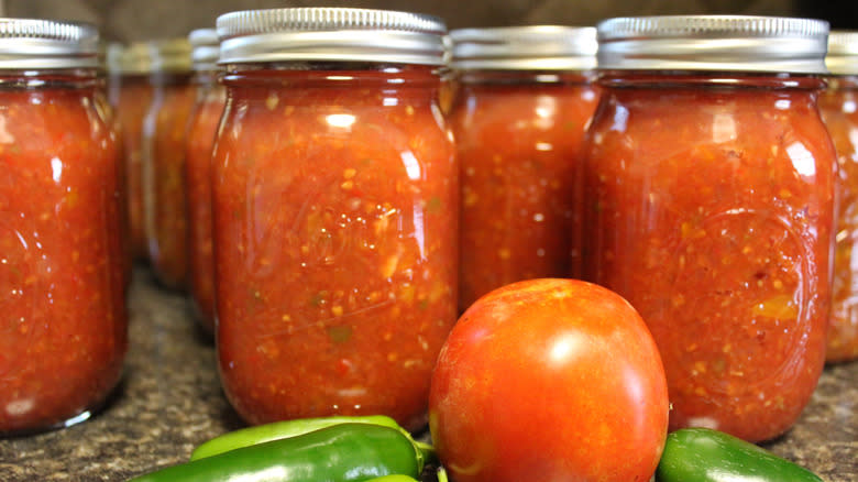 Jars of homemade tomato salsa