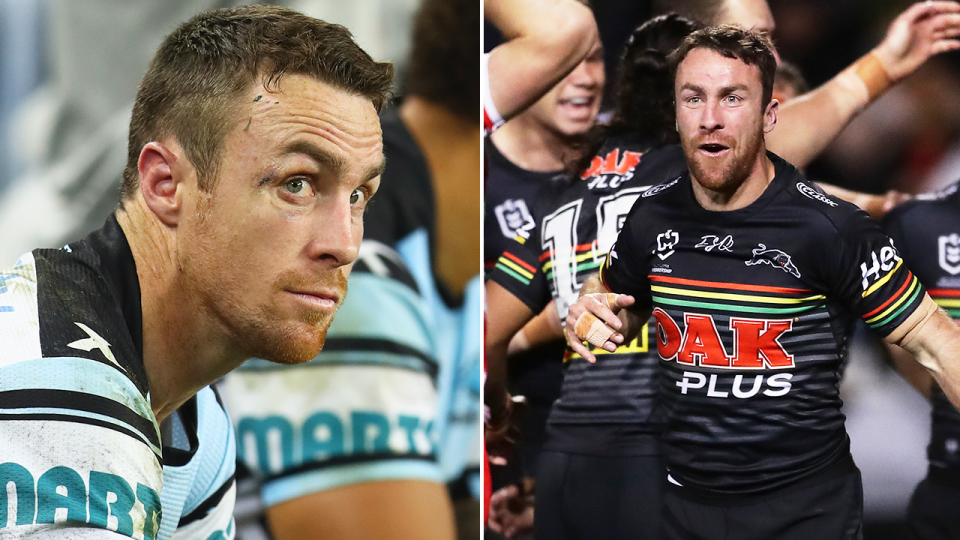 James Maloney on the bench and Maloney celebrates.