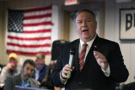 FILE - In this March 26, 2021, file photo former Secretary of State Mike Pompeo speaks at the West Side Conservative Club in Urbandale, Iowa. Less than three months after former President Donald Trump left the White House, the race to succeed him is already beginning. Pompeo, has launched an aggressive schedule visiting states that will play a pivotal role in the 2024 Republican primaries and he has signed a contract with Fox News Channel. (AP Photo/Charlie Neibergall, File)