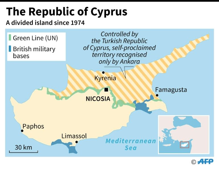 A map of the divided island of Cyprus