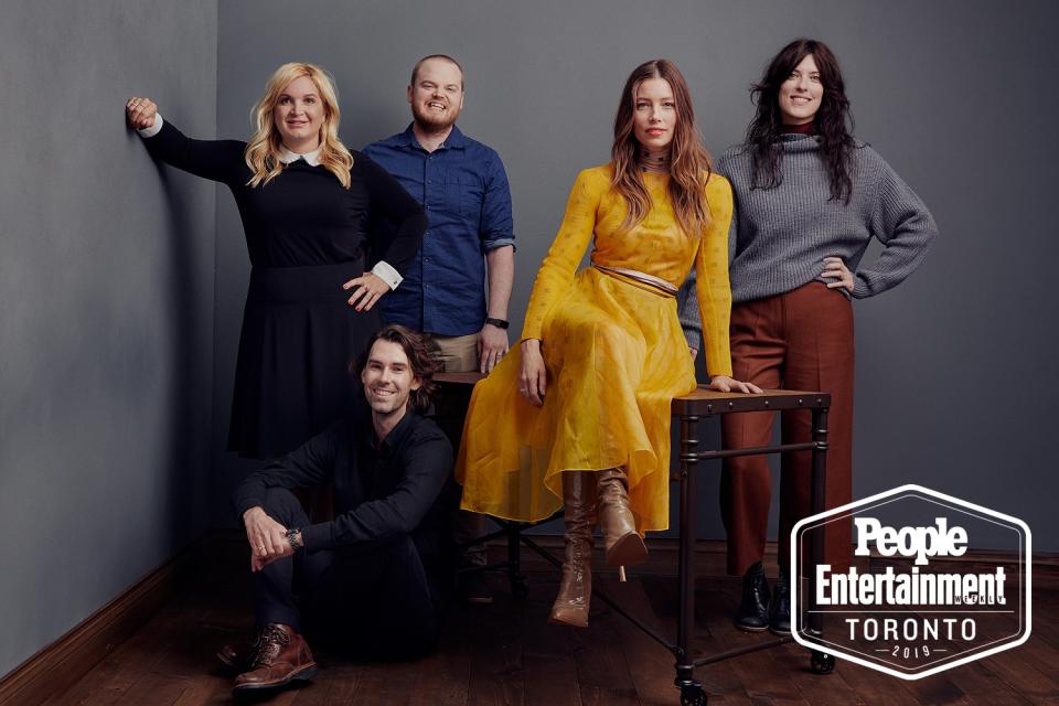 Executive producer Michelle Purple, co-creator Skip Bronkie, co-creator Zack Akers, Jessica Biel, and director Rebecca Thomas ( Limetown)