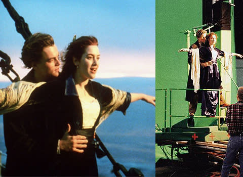 <b>Titanic</b> Quite possibly one of the most iconic film scenes of the 20th century, the moment on the prow of the Titanic where doomed lovers Rose and Jack 'fly' has burned itself into popular culture. But how'd the do it? The scene was actually accomplished through a series of shots, part shot on green screen and part shot on the actual prow of the ship set.