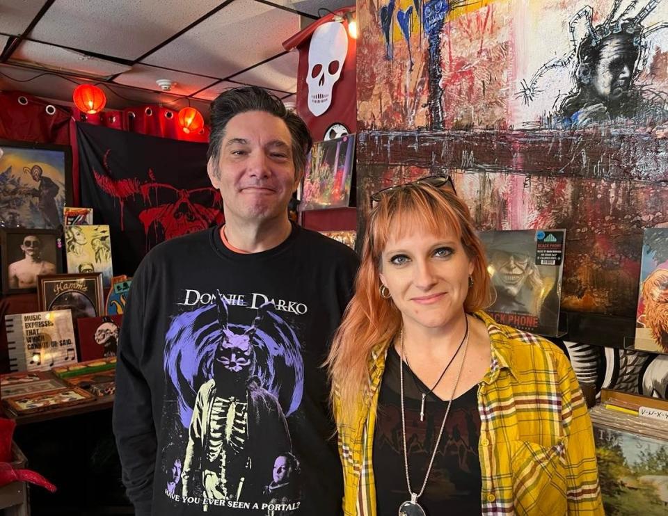 Julia and Chris Bentley are shown outside Frankenstein Records and Heart Shaped Whiskey Bar, next to the former Buzzbin on Cleveland Avenue NW in downtown Canton.  The couple closed Buzzbin this past summer and relocated the live music club to Kenmore.