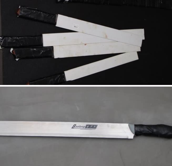 Knives seized from a man at Bukit Batok West Avenue 8. (PHOTOS: Singapore Police Force)