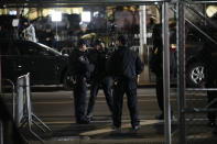 Court officers stand guard outside the Manhattan criminal courts building, Thursday, March 30, 2023, in New York. (AP Photo/Mary Altaffer)