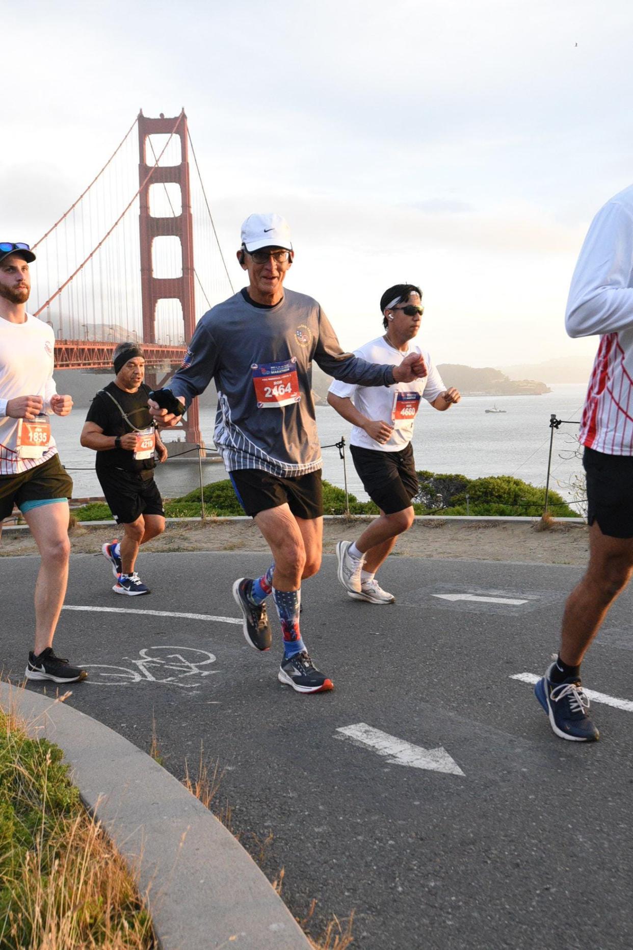 Photo of Newhart running the San Francisco Marathon in July of 2023.