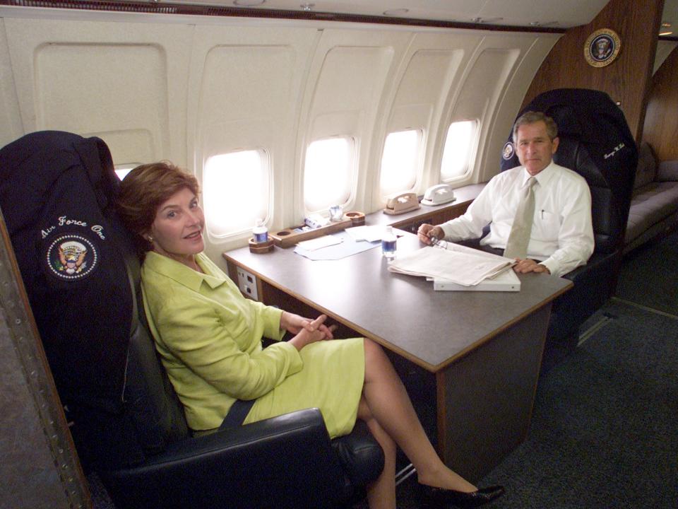 George W. Bush and Laura Bush on Air Force One.