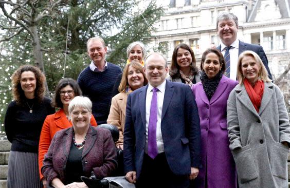 Liberal Democrat MPs including Ed Davey (centre), Layla Moran (middle row, second from left) and Wera Hobhouse (middle row, far right) (PA)