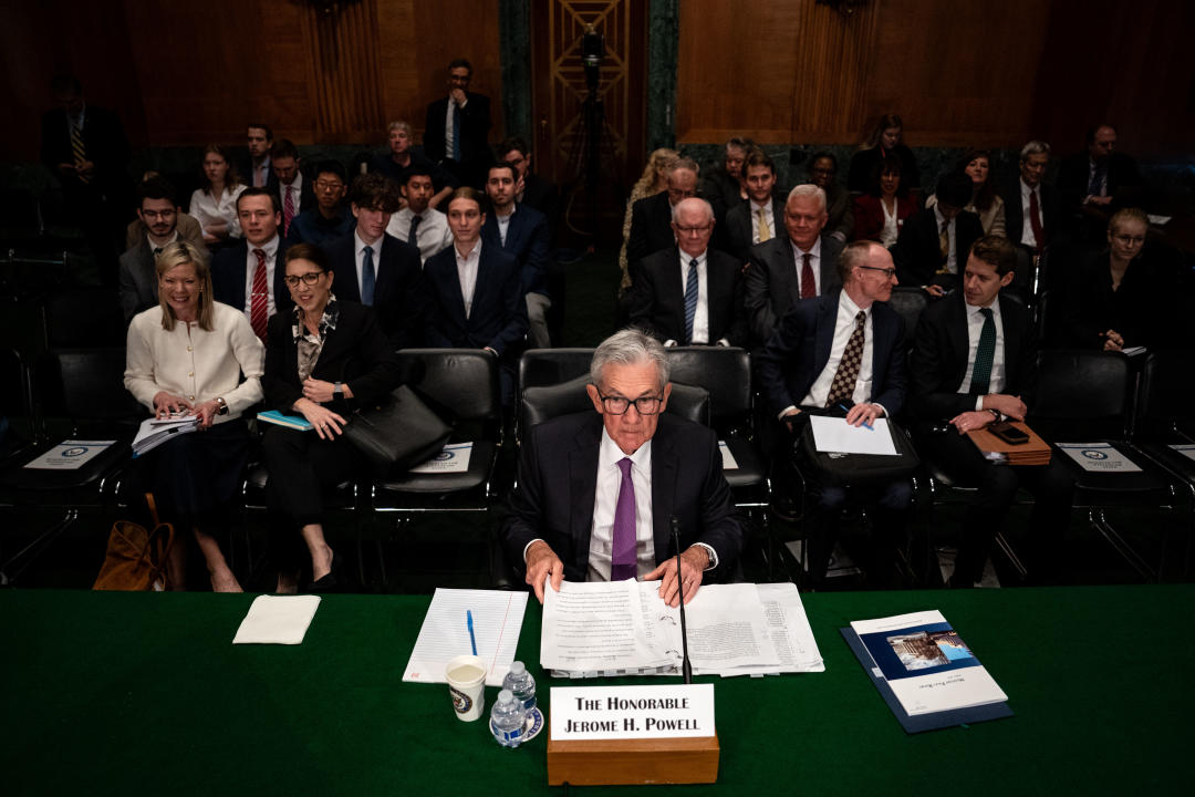 WASHINGTON, DC - MARCH 7: Federal Reserve Bank Chairman Jerome Powell arrives for a Senate Banking, Housing and Urban Affairs Committee hearing on Capitol Hill March, 7, 2024 in Washington, DC.  Powell testified during the title hearing. 