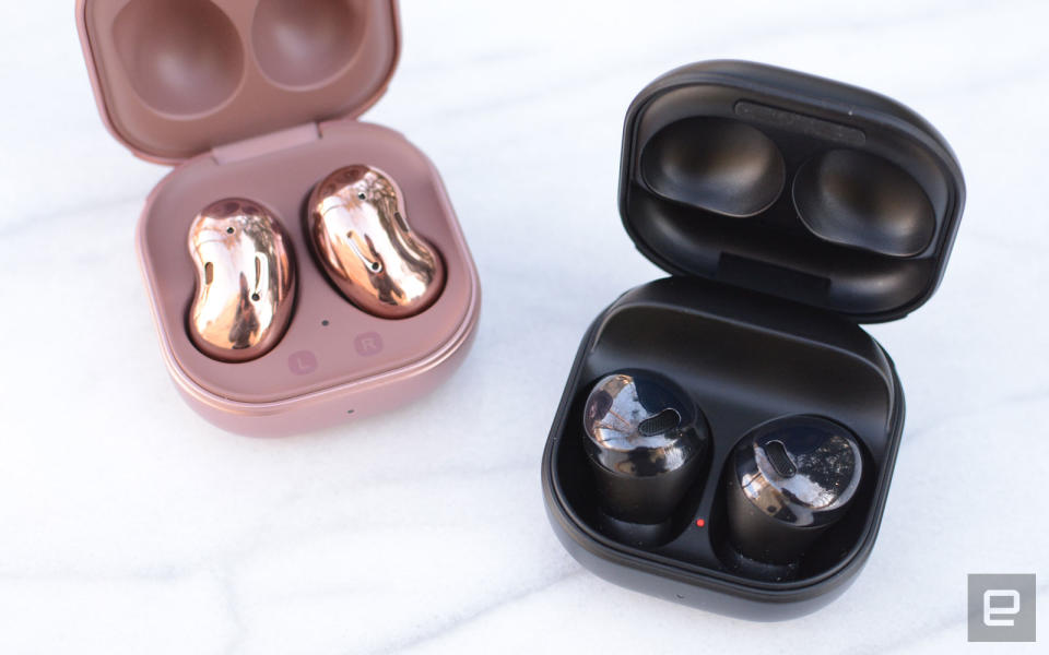 The Galaxy Buds Pro are Samsung’s most complete set of true wireless earbuds yet. Unfortunately, they’re also the most expensive. The sound quality is the best of any Galaxy Buds device thus far and truly effective ANC works well. Features like hands-free Bixby, automatically switching to ambient sound when you speak and wireless charging round out a compelling package.