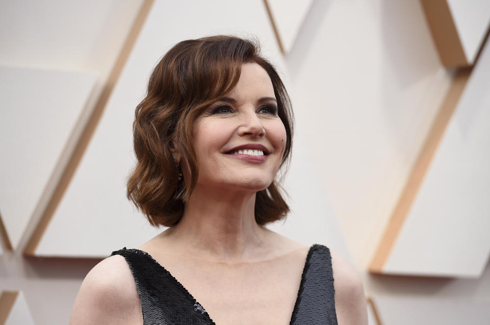 Geena Davis arrives at the Oscars on Sunday, Feb. 9, 2020, at the Dolby Theatre in Los Angeles. (Photo by Jordan Strauss/Invision/AP)